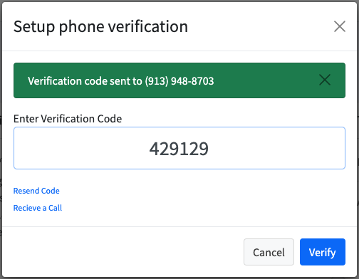 Screenshot: Set Up Phone Verification (Text or Voice)