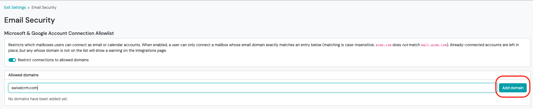 Screenshot: Step 2: Add Domain Entries