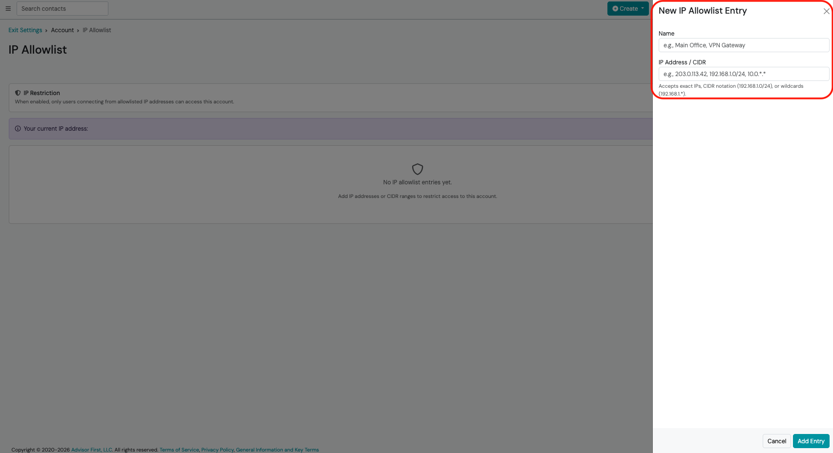 Screenshot: Step 2: Add Allowlist Entries