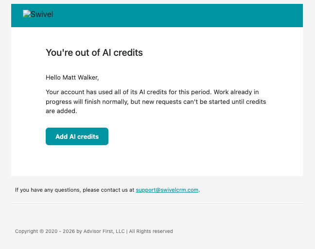 Screenshot: Will I Be Notified When Credits Run Out?