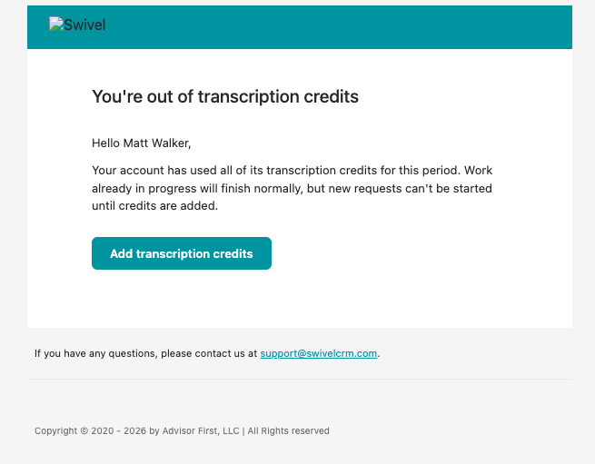 Screenshot: Will I Be Notified When Credits Run Out?
