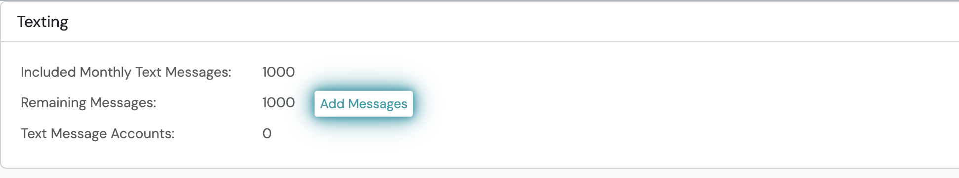 Screenshot: Purchase Additional Text Messages from Manage Texting Tab