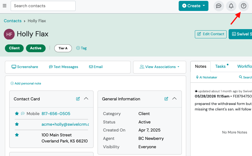 Screenshot: Getting Help with Swively