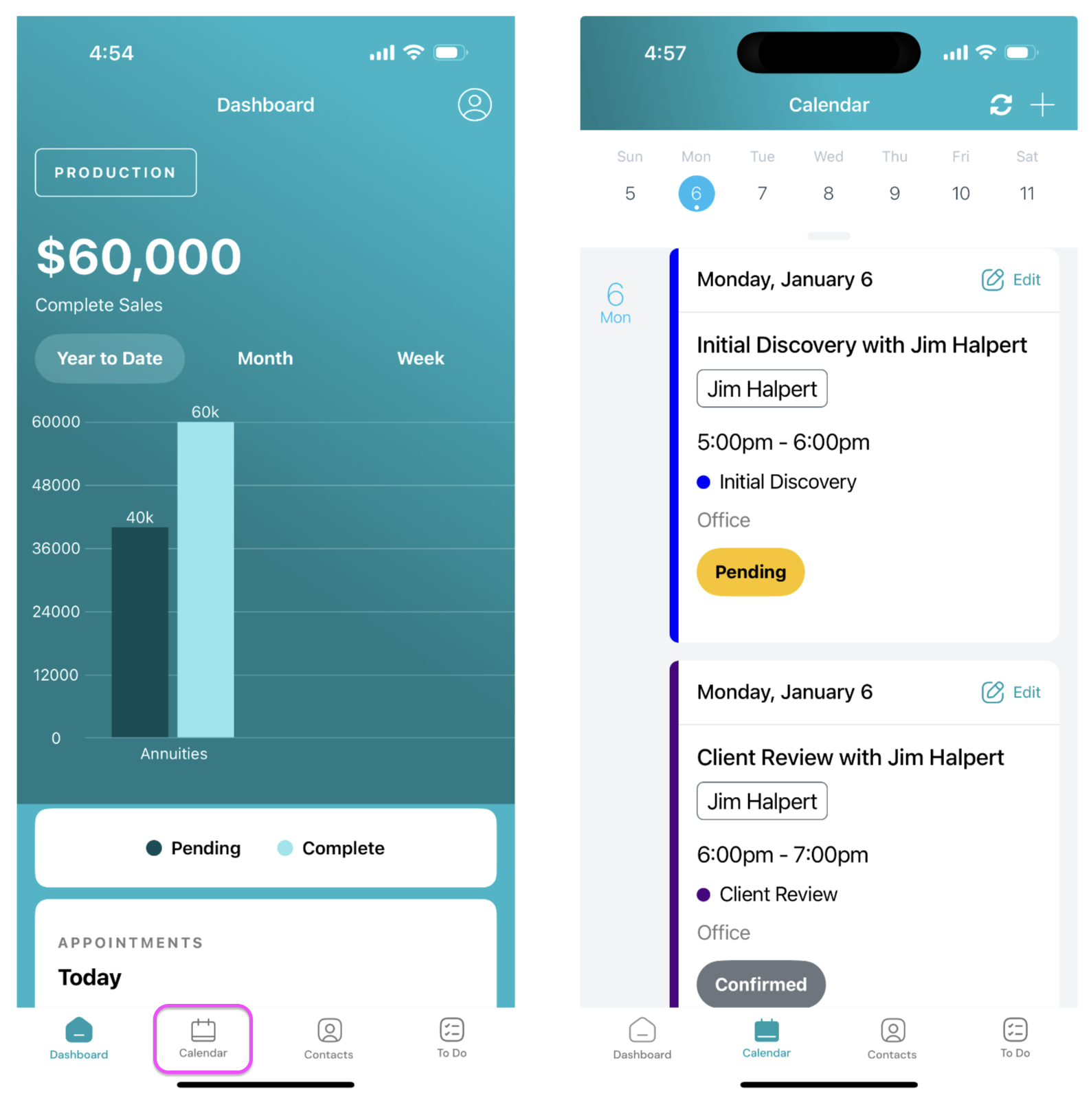 Screenshot: View Appointments and Events by Week