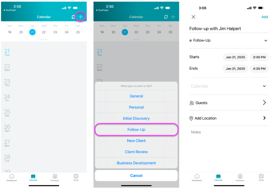 Screenshot: Create Appointment