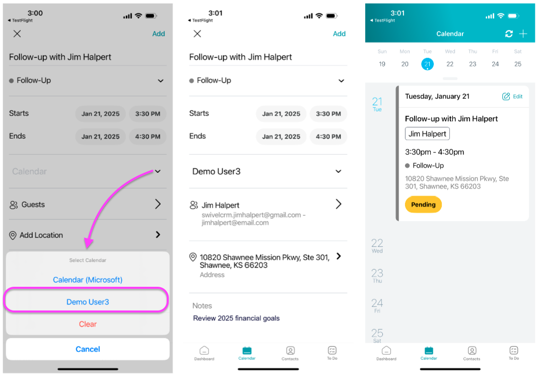 Screenshot: Create Appointment