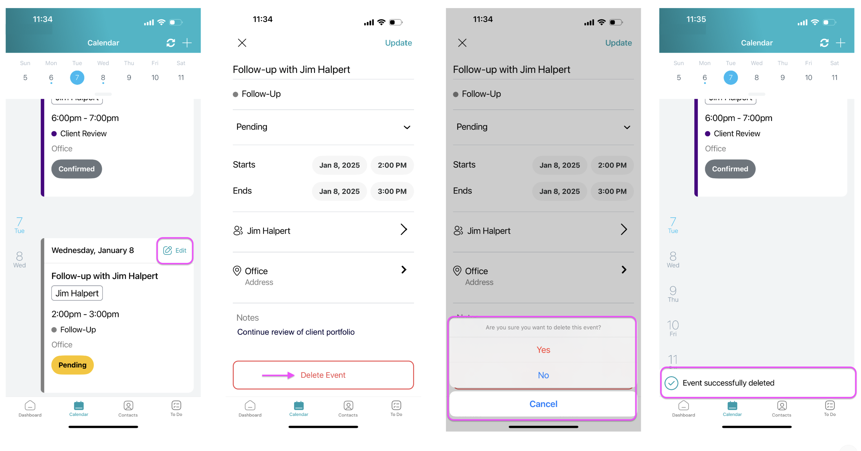 Screenshot: Delete Appointment