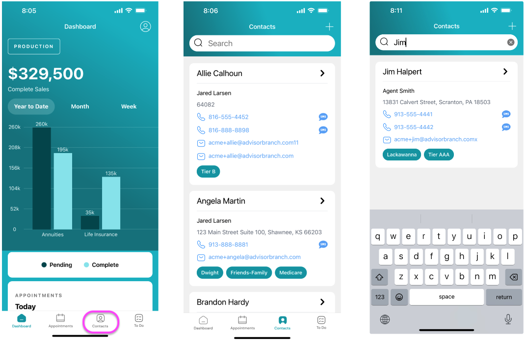 Screenshot: Search Contacts