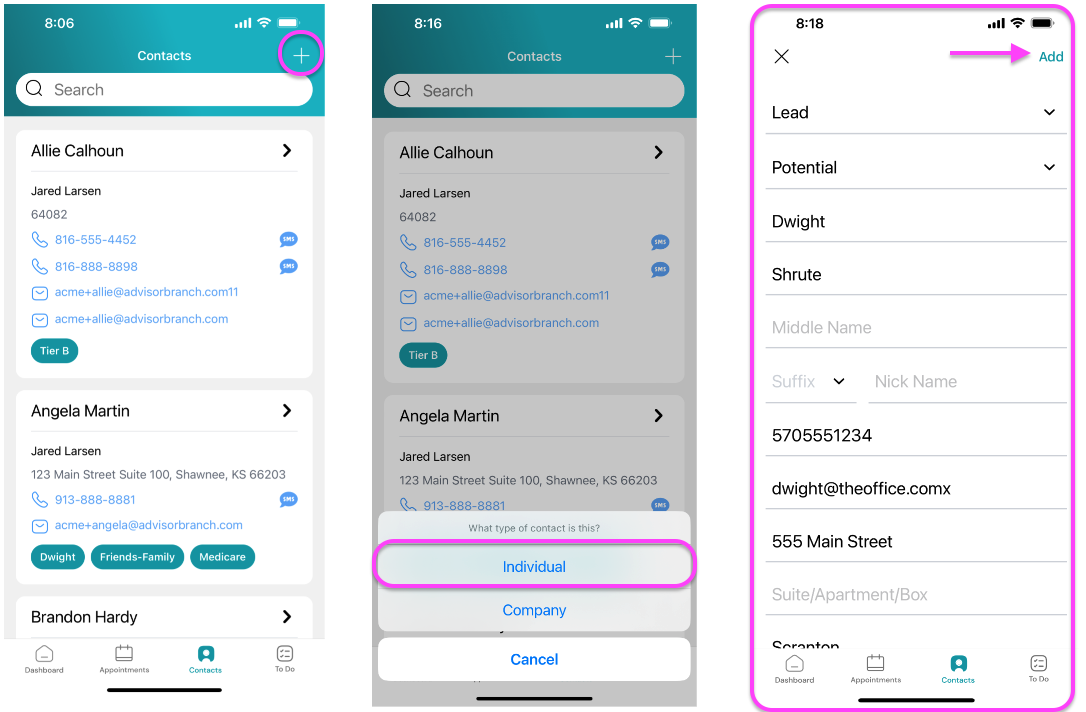 Screenshot: Create Contact