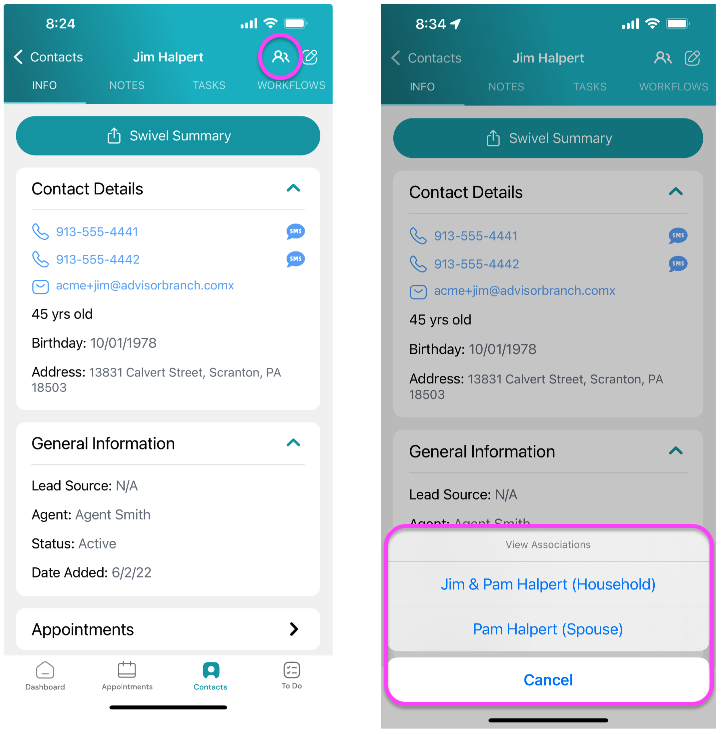 Screenshot: View Associations