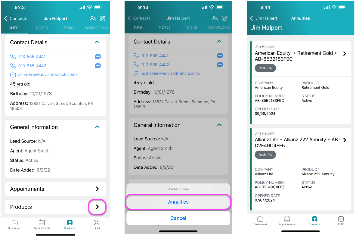Screenshot: Products