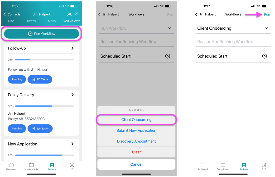 Screenshot: Run Workflows
