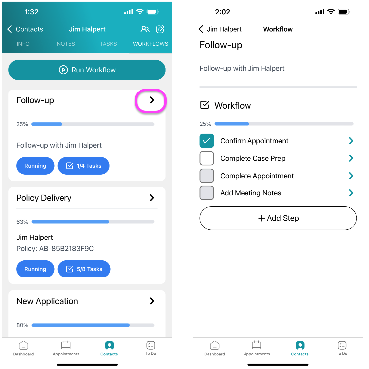 Screenshot: View Workflow Steps