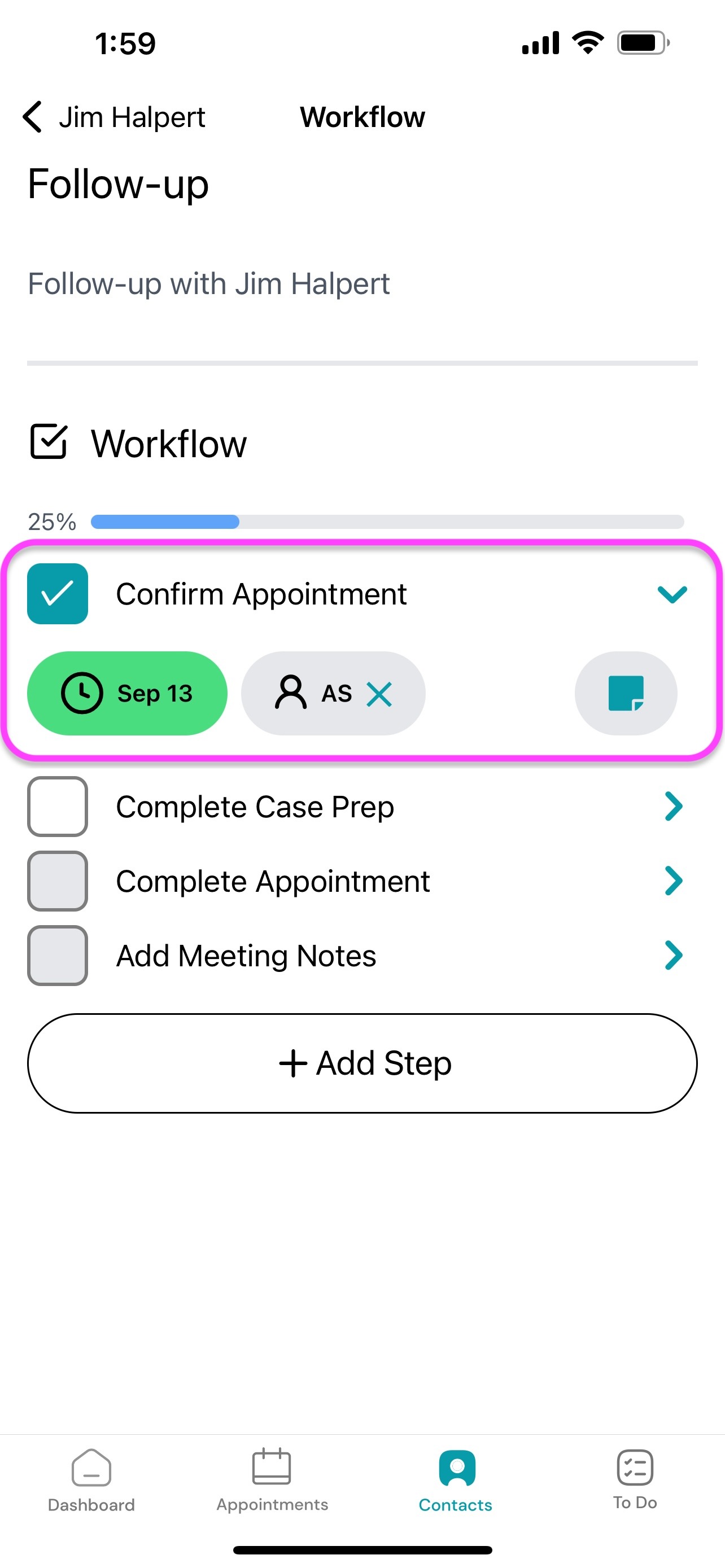 Screenshot: Manage Workflow Step
