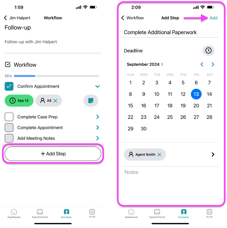 Screenshot: Add Workflow Step