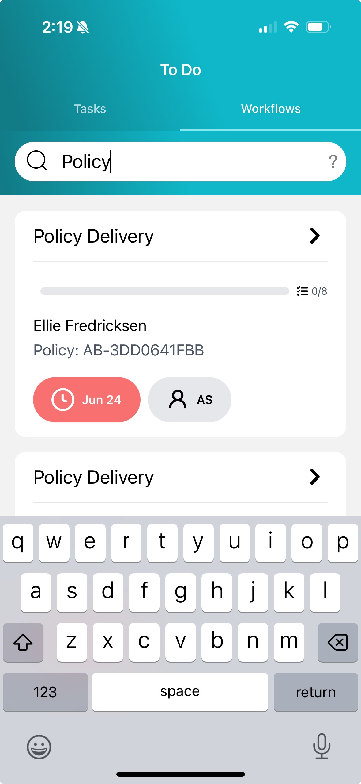 Screenshot: Search Workflows