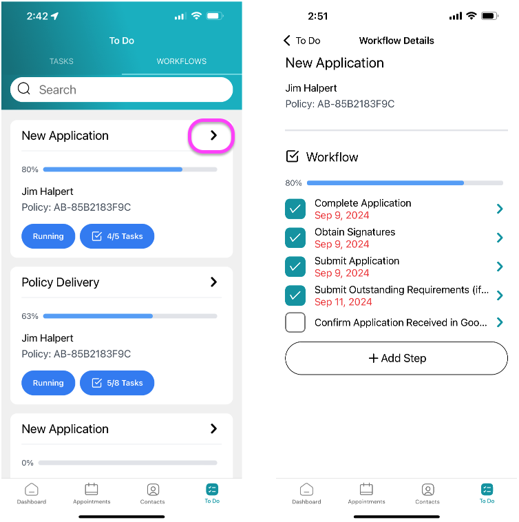 Screenshot: View Workflow Steps
