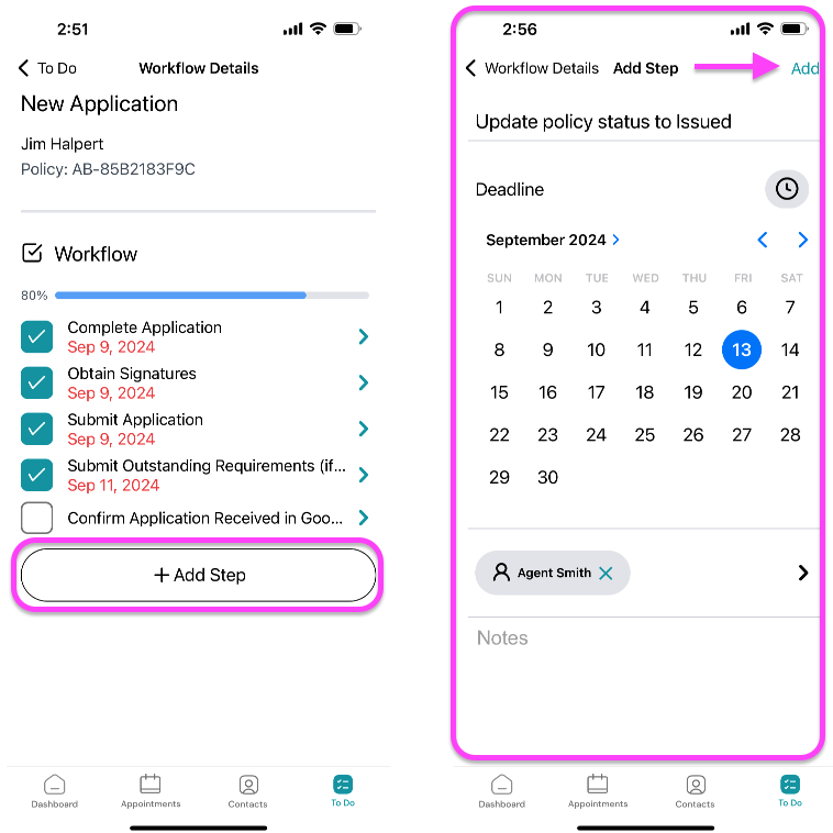 Screenshot: Add Workflow Step