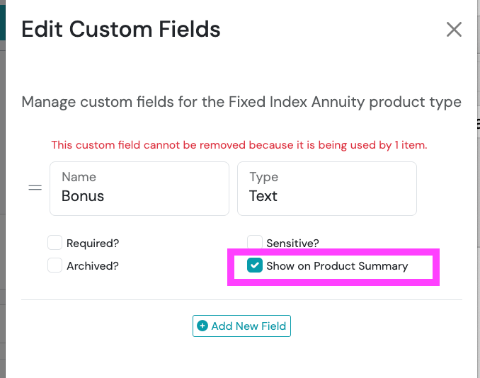 Screenshot: Managing and Updating Custom Fields for the Swivel Summary