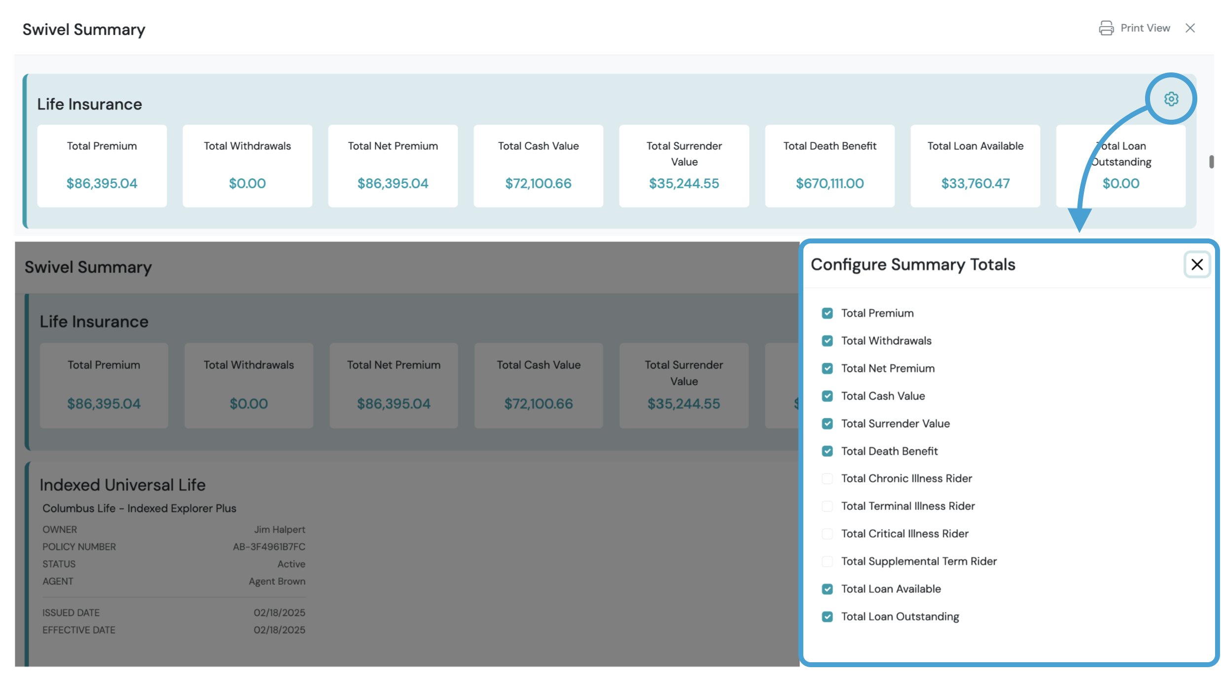 Screenshot: Configure Display of Product Line Totals