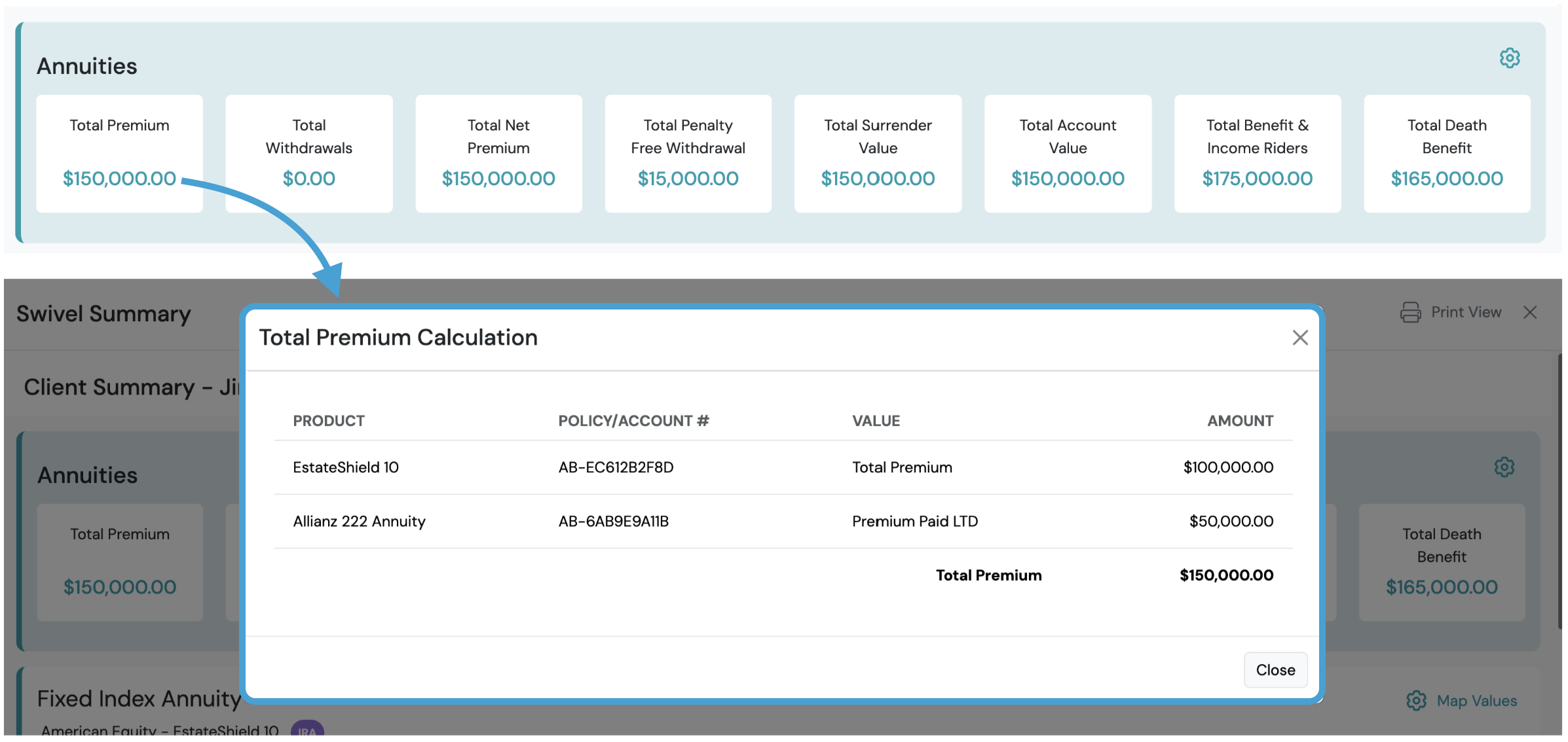 Screenshot: Product Line Totals Calculation Breakdown
