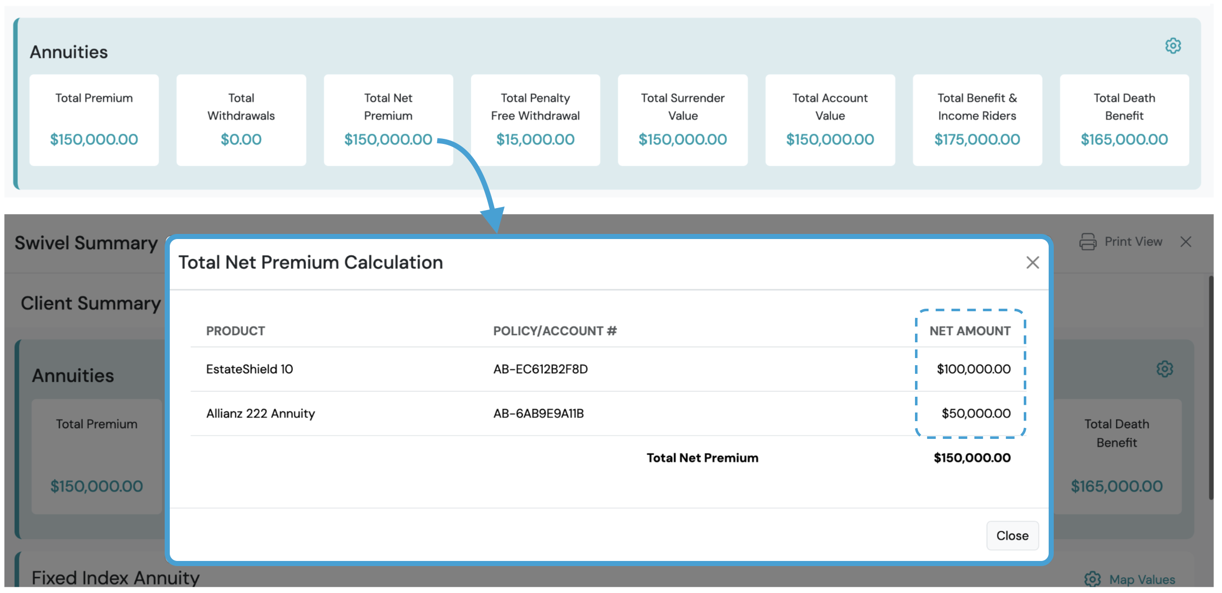 Screenshot: Product Line Totals Calculation Breakdown