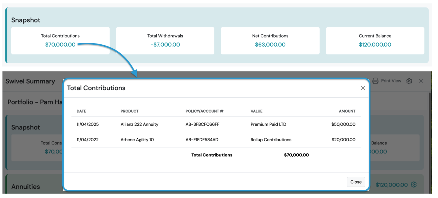 Screenshot: Snapshot Total Calculation Breakdown