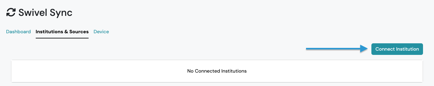 Screenshot: Step 2: Connect an Institution & Add a Login Source