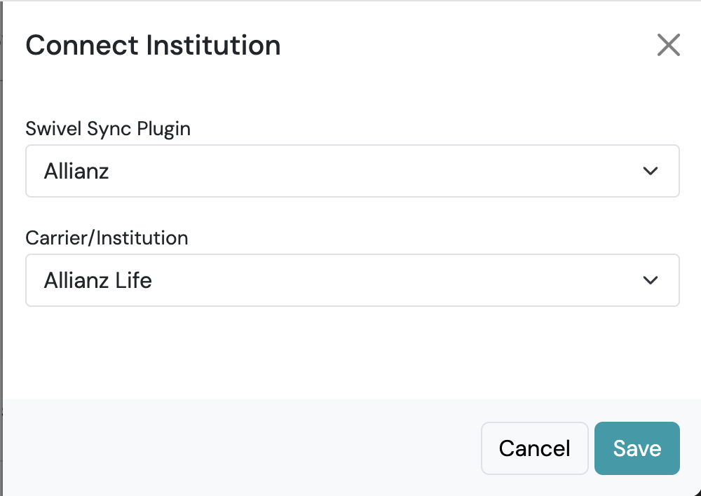 Screenshot: Step 2: Connect an Institution & Add a Login Source
