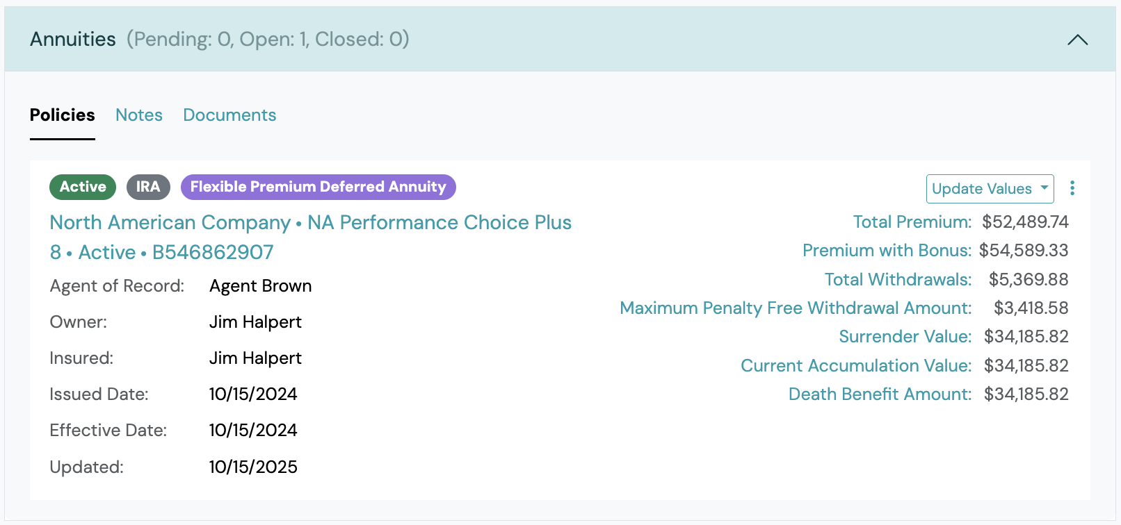 Screenshot: Repositioning Values Names