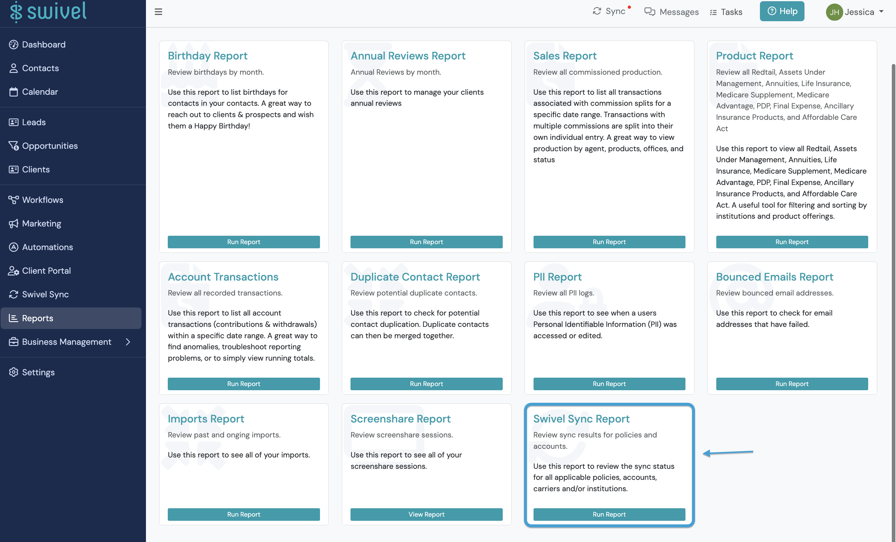 Screenshot: Running the Report
