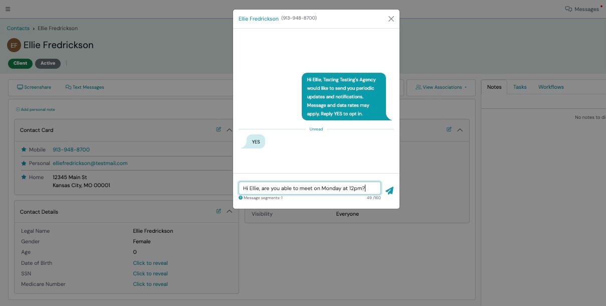 Screenshot: Sending Conversational Texts