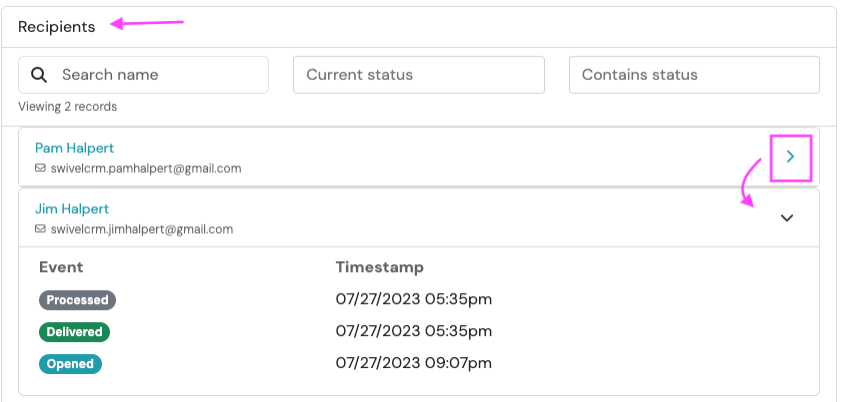 Screenshot: Filter Recipients by Status