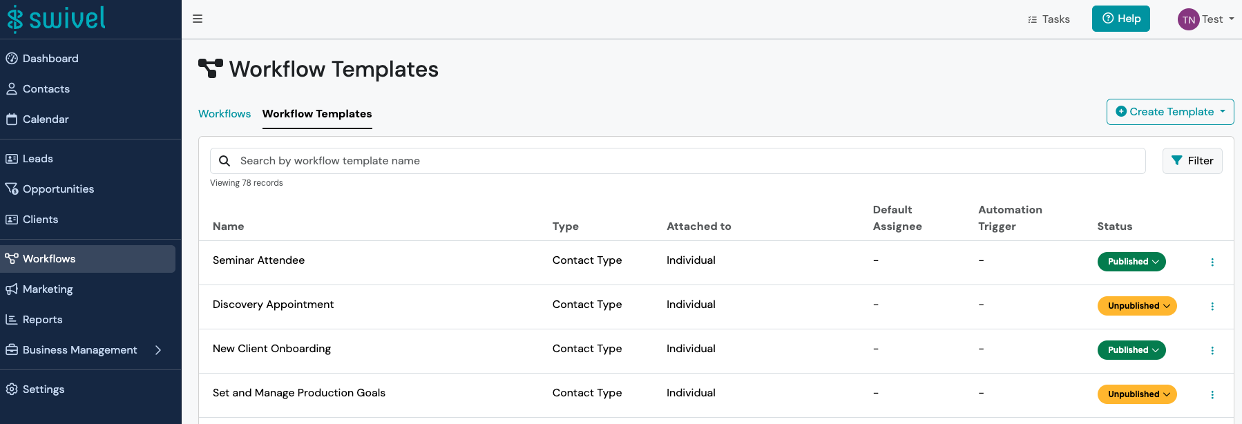 Screenshot: Access Workflow Templates