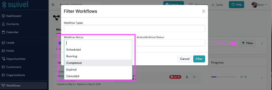 Screenshot: Managing Workflows